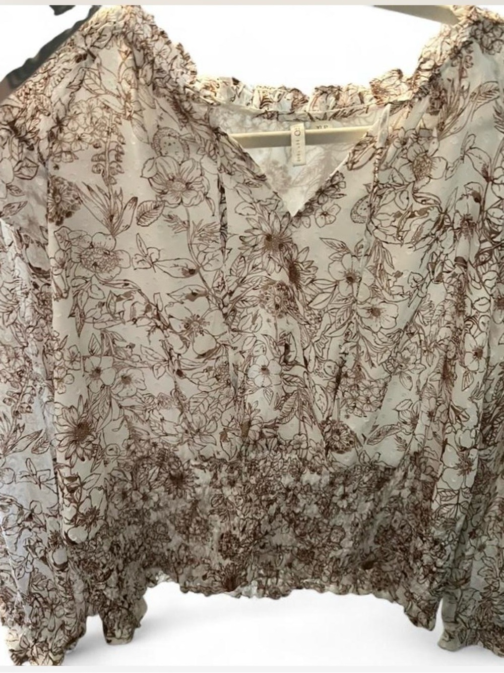 Cato Cream Blouse with Brown Floral Print and Smocked Waist